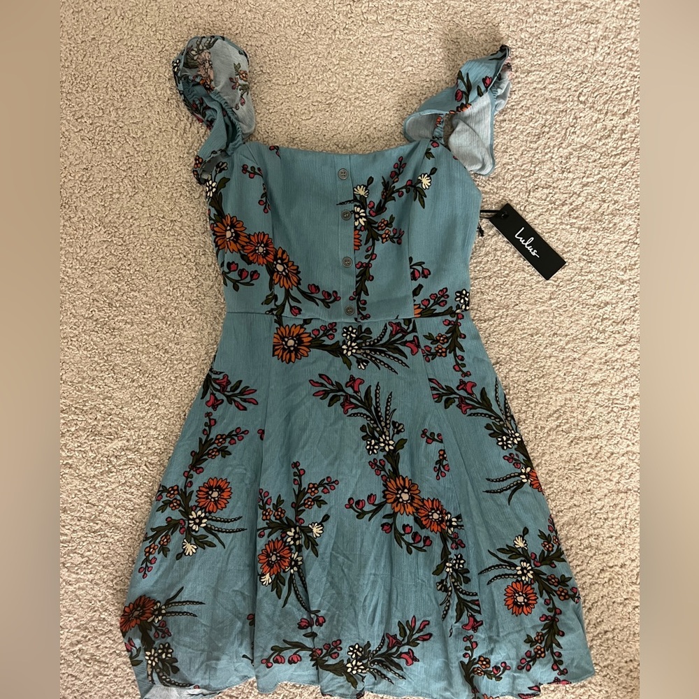 Blue floral mini dress